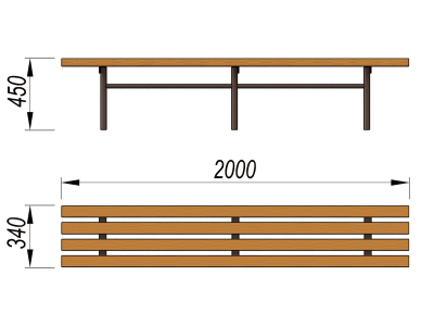 Двухметровая лавочка без спинки 2 м МАФ 1602 в Иванове
